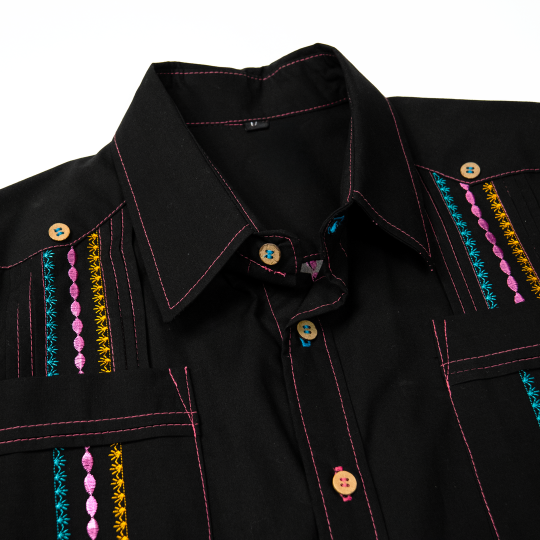 DIVIDE & CONQUER BLACK SLD GUAYABERA – Bratteli Family Stores