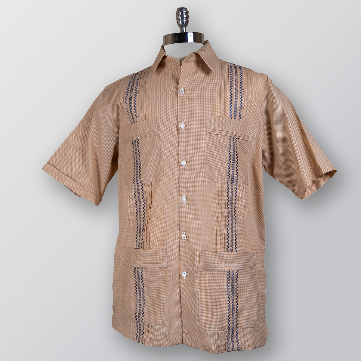 DOS CAROLINAS TAN CHECK GUAYABERA SHORT SLEEVE SHIRT Bratteli Family