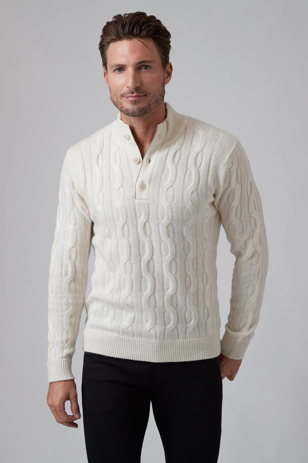 CABLE CASHMERE BUTTON MOCK – Bratteli Family Stores