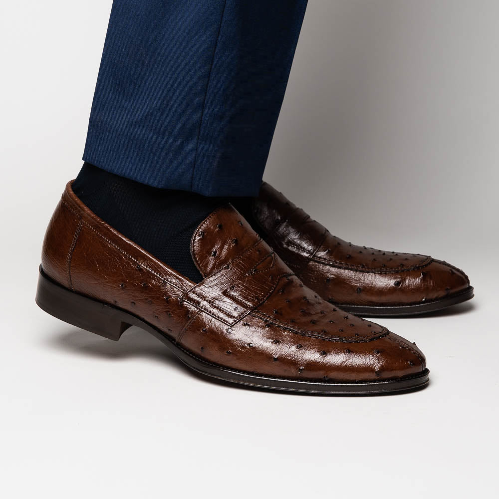 ZELLI BROWN ROMA OSTRICH DRESS LOAFER – Bratteli Family Stores display picture 1