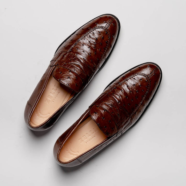 Men\'s Zelli Roma size 9 Brown Ostrich leather shoes ZELLI BROWN ROMA OSTRICH DRESS LOAFER – Bratteli Family Stores main image 3